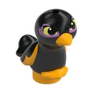 Animal, Bird, Feet Joined, Orange Beak, Feet, Yellow Eyes with Dark Purple Circles Print, Black