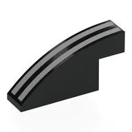 Brick Curved 1 x 4 x 1 2/3 No Studs with Silver Stripes Print, Black