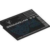 Brick Sloped 10° 6 x 8 with 'U.S.S. Enterprise', BluePrint, Stats Print, Black