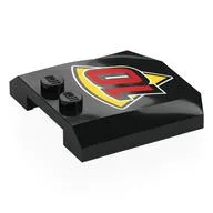 Brick Wedged, Curved Triple 4 x 4 x 2/3, 2 Studs with Red '10' on Yellow Triangle/Pizza Slice Print, Black