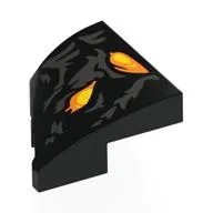 Brick Wedged, Curved 2 x 2 with Stud Notch Right with Yellow/Orange Eyes, Silver Markings Print, Black