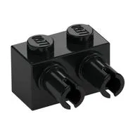 Brick Special 1 x 2 with 2 Pins, Square Pin Holes, Black