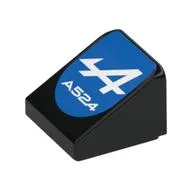 Brick Sloped 30° 1 x 1 x 2/3 with White 'A', 'A524' on Blue Background Print, Black