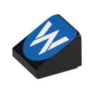 Brick Sloped 30° 1 x 1 x 2/3 with White 'W' on Blue Background Print, Black