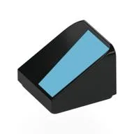 Brick Sloped 30° 1 x 1 x 2/3 with Medium Azure Shape Print, Black