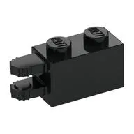 Hinge Brick 1 x 2 Locking with 2 Fingers Horizontal End, 7 Teeth, Black