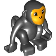 Duplo Animal Monkey with Curly Tail, Bright Light Orange Face Print, Black