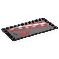 Plate Special 6 x 12, Studs on 3 Edges with Diagonal Red/White Stripes, Red F1 Logo Print, Black