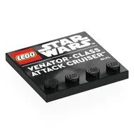 Plate Special 4 x 4, Studs on One Edge with 'LEGO STAR WARS', 'VENATOR-CLASS ATTACK CRUISER' Print, Black