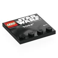 Plate Special 4 x 4, Studs on One Edge with 'LEGO STAR WARS', 'YODA' Print, Black