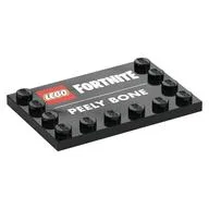 Plate Special 4 x 6, Studs on 3 Edges with 'LEGO FORTNITE PEELY BONE' Print, Black