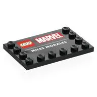 Plate Special 4 x 6, Studs on 3 Edges with 'LEGO MARVEL MILES MORALES' Print, Black