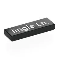 Tile 1 x 3 with White 'Jingle Ln.' Print, Black