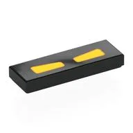 Tile 1 x 3 with Yellow Robot Eyes Print, Black