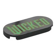 Tile Round 2 x 4 with Green 'WICKED' Print, Black