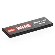 Tile 2 x 6 with 'LEGO MARVEL IRON MAN MK4' Print, Black
