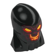 Large Figure Head, Alien Deviant with Yellow Eyes, Teeth, Red Lining Print, Black