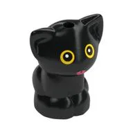 Animal, Cat, Kitten Sitting with Yellow Eyes, Dark Pink Tongue Print, Black