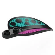 Plant, Leaf/Petal 4 x 6 x 1 1 / 3 with Magenta Shapes, Dark Turquoise Stripes, Black Circles Print, Black