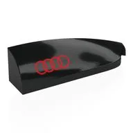 Brick Round, Curved Double 1 x 4 with Stud Notch Right with Red Audi Logo Print, Black