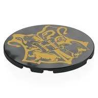 Tile Round 6 x 6 with Gold Hogwarts Symbol Print, Black