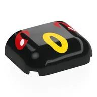 Brick Round, Curved Triple 3 x 4 x 1 with 2 x 2 x 2/3 Bottom Cutout with Red/White Eyes, Yellow Oval Nose Print, Black