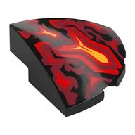 Brick Round Corner, Curved 3 x 3 x 1 Quarter Circle with Red and Yellow Flames Print, Black