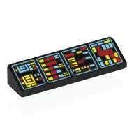 Brick Sloped 30° 1 x 4 x 2/3 with 4 Red/Yellow/Bright Light Blue Control Panels (Enterprise) Print, Black