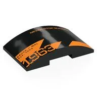 Brick Curved 4 x 6 Double, 2 x 4 Cutout with Orange 'NEVER STOP BUILDING', '1963', 'BRUCE / MRL Est. 1963' Print, Black