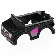 Duplo Car Body 4 x 6 x2 with White Headlights, Dark Pink/Light Bluish Grey Decorations Print, Black