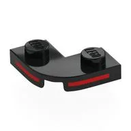 Plate Round Corner 2 x 2 with 1 x 1 Cutout with Red Stripes Print, Black
