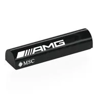 Brick Curved 1 x 4 x 2/3 Double, No Studs with White 'AMG MSC', Left Print, Black