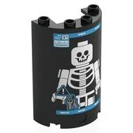 Cylinder Half 2 x 4 x 5 with 1 x 2 cutout with Medical X-Ray Screen, Minifig Skeleton Print, Black