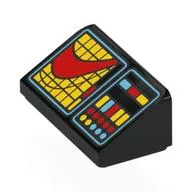 Brick Sloped 30° 1 x 2 x 2/3 with Red/Yellow/Bright Light Blue Control Panel, Yellow/Red Graph (Enterprise) Print, Black