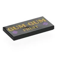 Tile 2 x 4 with Gold 'GUM-GUM FRUIT', Print, Black
