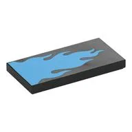 Tile 2 x 4 with Medium Azure Flames Print, Black