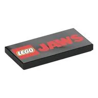 Tile 2 x 4 with LEGO Logo, Red 'JAWS' Print, Black
