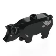 Animal, Pig, Large with Dark Bluish Grey Spots, Heart Print, Black