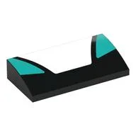 Brick Curved 2 x 4 x 2/3 No Studs with White Trapezoid, Dark Turquoise Triangles Print, Black