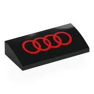 Brick Curved 2 x 4 x 2/3 No Studs with Red Audi Logo Print, Black