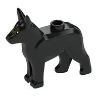 Animal, Dog, Alsatian / German Shepherd (Police Dog) with White Eyes, Silver Nose, Gold Decorations on Face Print, Black