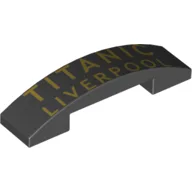 Brick Curved 4 x 1 Double, No Studs with Yellow 'TITANIC LIVERPOOL' Print, Black