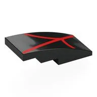 Brick Curved 4 x 2 No Studs with Red Webbing Print, Black