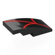 Brick Curved 4 x 2 No Studs with Red Webbing Print, Black