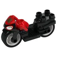 Duplo Motorcycle with Rubber Wheels, Headlights and Golden Spider-Man Logo Print, Black