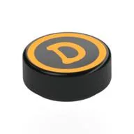 Tile Round 1 x 1 with Bright Light Orange Circle, 'D' Print, Black