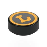 Tile Round 1 x 1 with Bright Light Orange Circle, 'L' Print, Black