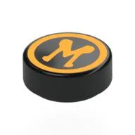 Tile Round 1 x 1 with Bright Light Orange Circle, 'M' Print, Black