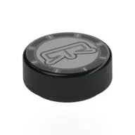 Tile Round 1 x 1 with Light Bluish Grey Fuel Cap, 'GTR' Print, Black