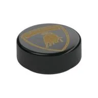 Tile Round 1 x 1 with Lamborghini Symbol Print, Black